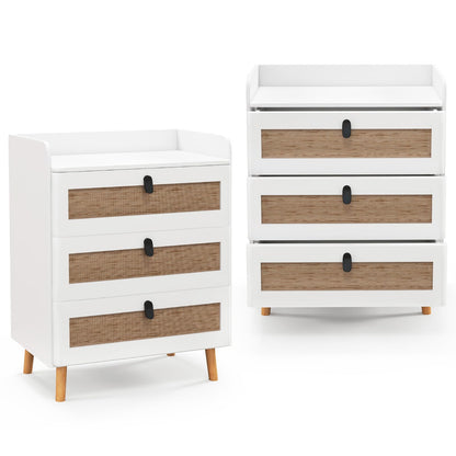 Goflame Rattan Nightstand, Boho 2/3-Drawer Dresser with 4 Solid Wood Legs