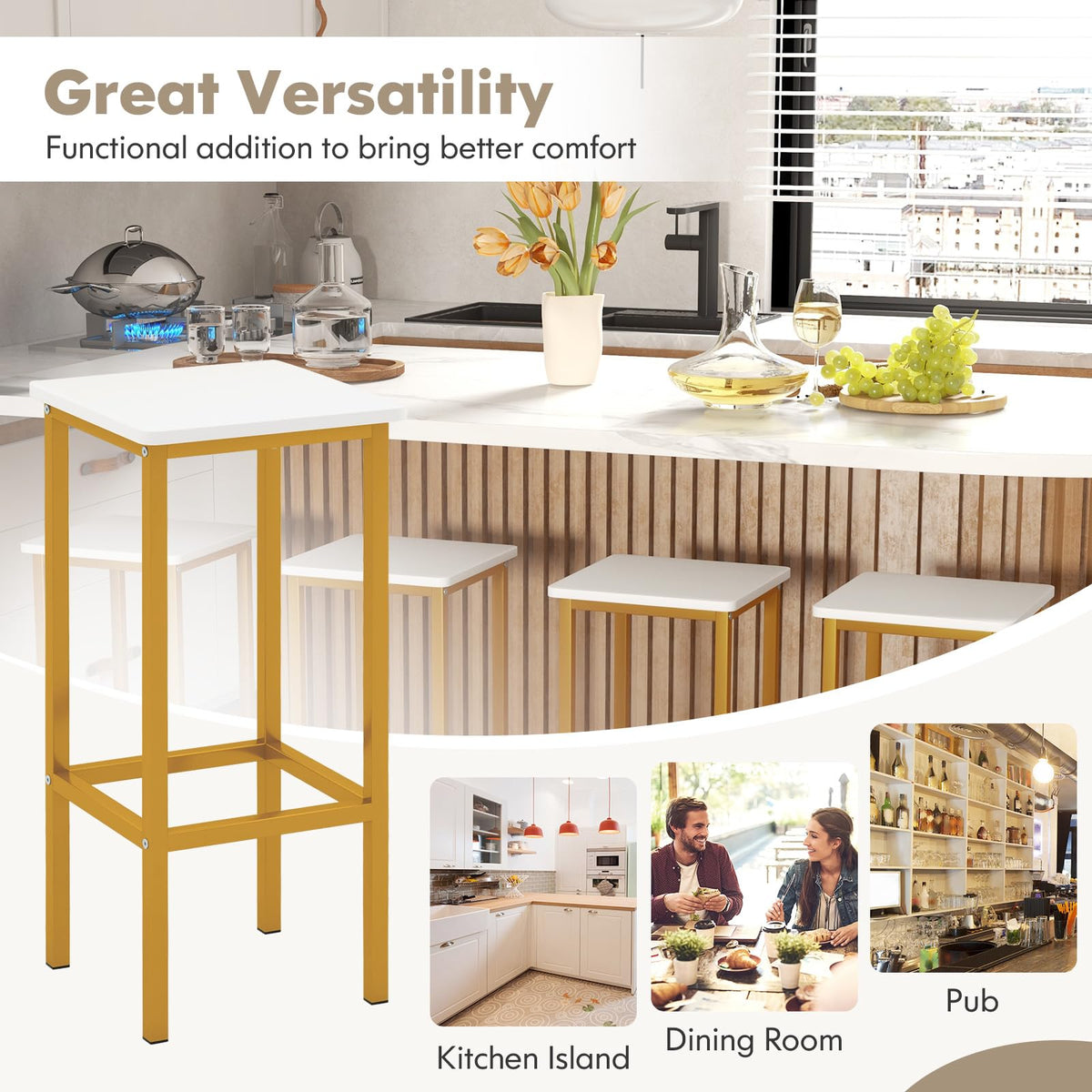 Goflame Bar Stools Set of 4, 26" Backless Barstools with Metal Legs & Footrest, Breakfast Bar Dining Chairs