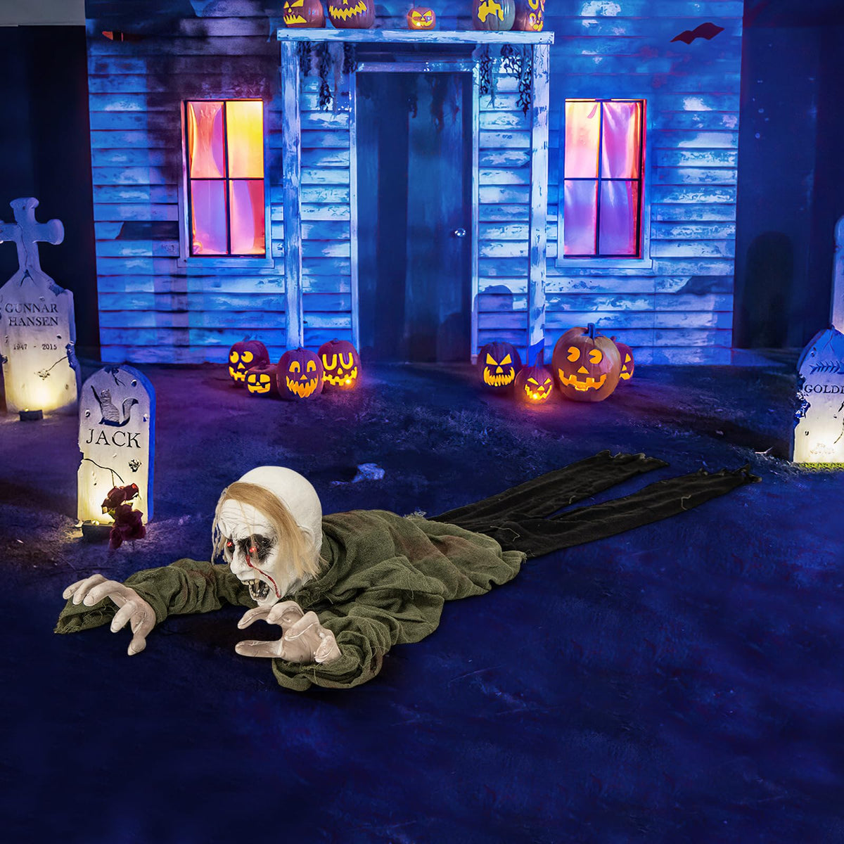 Goflame Halloween Skeleton Groundbreaker Decoration, Sound-Actived Halloween Party Decoration