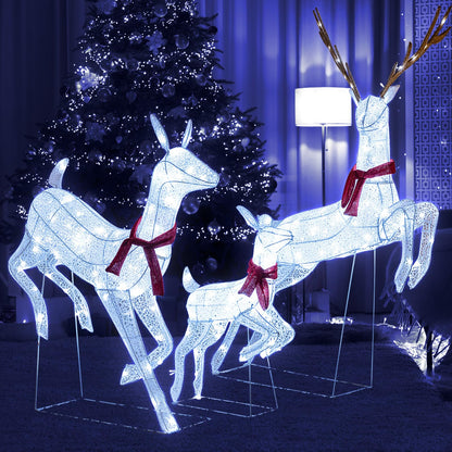 Goflame 3-Piece Large Lighted Christmas Reindeer Family, Light up Xmas Decorations w/255 LED Lights & Scarves
