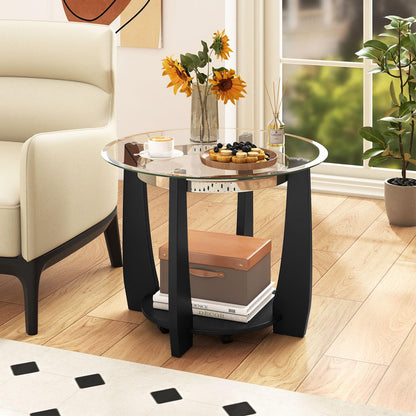 Goflame Round Glass Coffee Table 32" Rolling Center Tables with Wheels