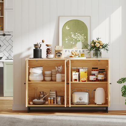Goflame 50" PE Rattan Sideboard Buffet Cabinet with 4 Doors and Adjustable Shelves