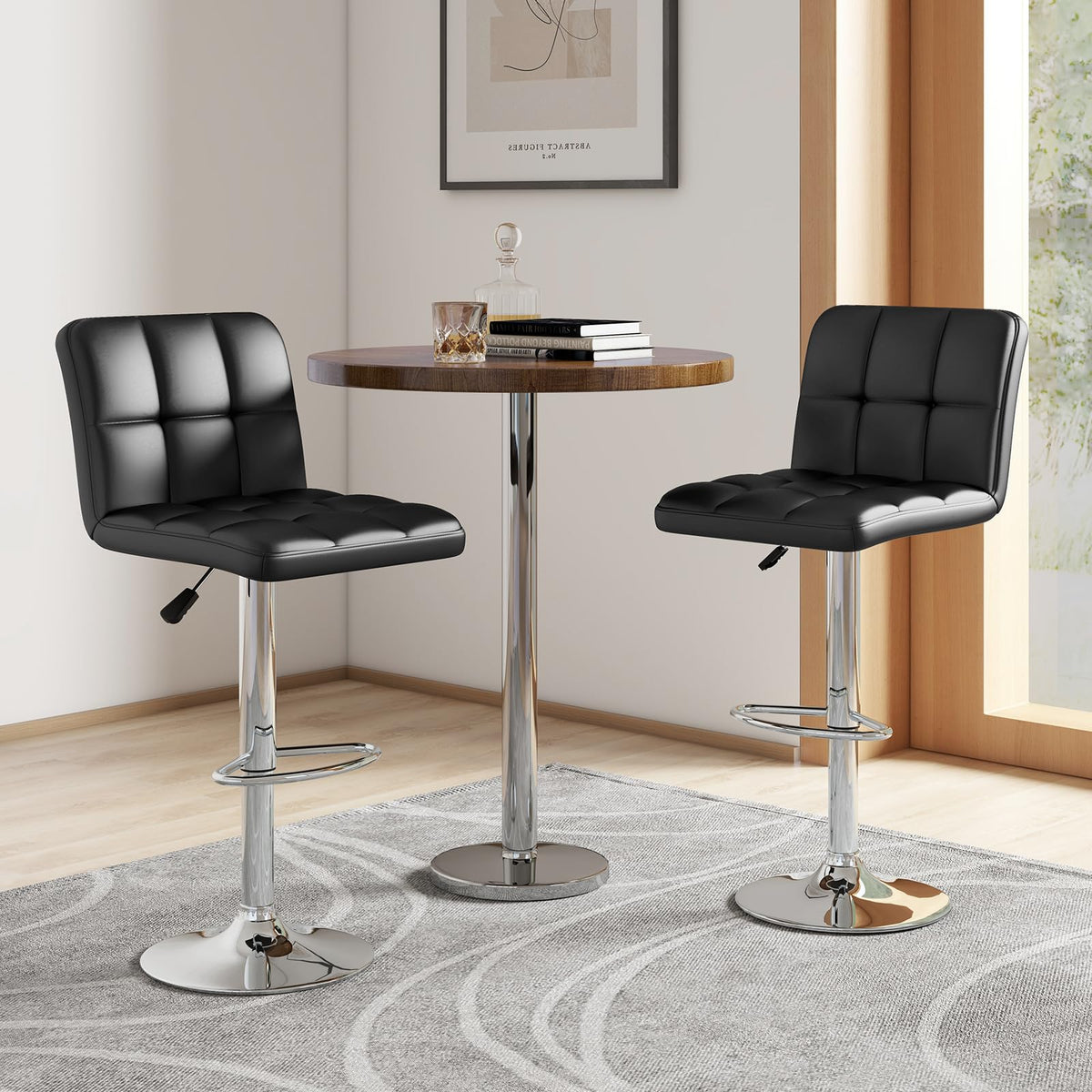 Goflame Swivel Bar Stools Set of 2/4, Upholstered Counter Height Bar Chairs with Back