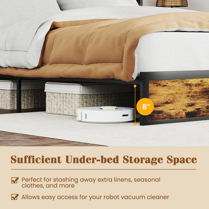 Goflame King/Queen/Twin Size Bed Frame with Storage Headboard and Charging Station, Industrial Metal Platform Bed