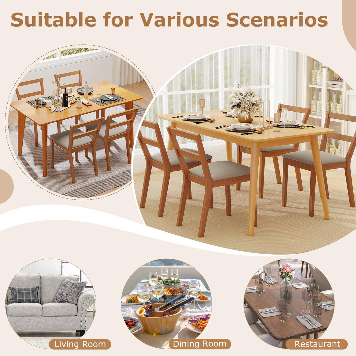 Goflame Wooden Dining Chairs Set of 2/4 Farmhouse Upholstered Kitchen Chairs with Rubber Wood Legs & Fabric Padded Seat