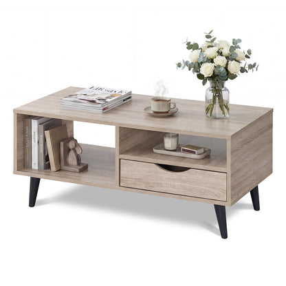 Goflame Wood Coffee Table with Storage Drawer 36.5 Inch Rustic Center Table