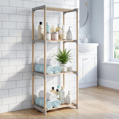 Goflame 4-Tier Bookshelf | Pine Wood Bookcase with Open Shelves