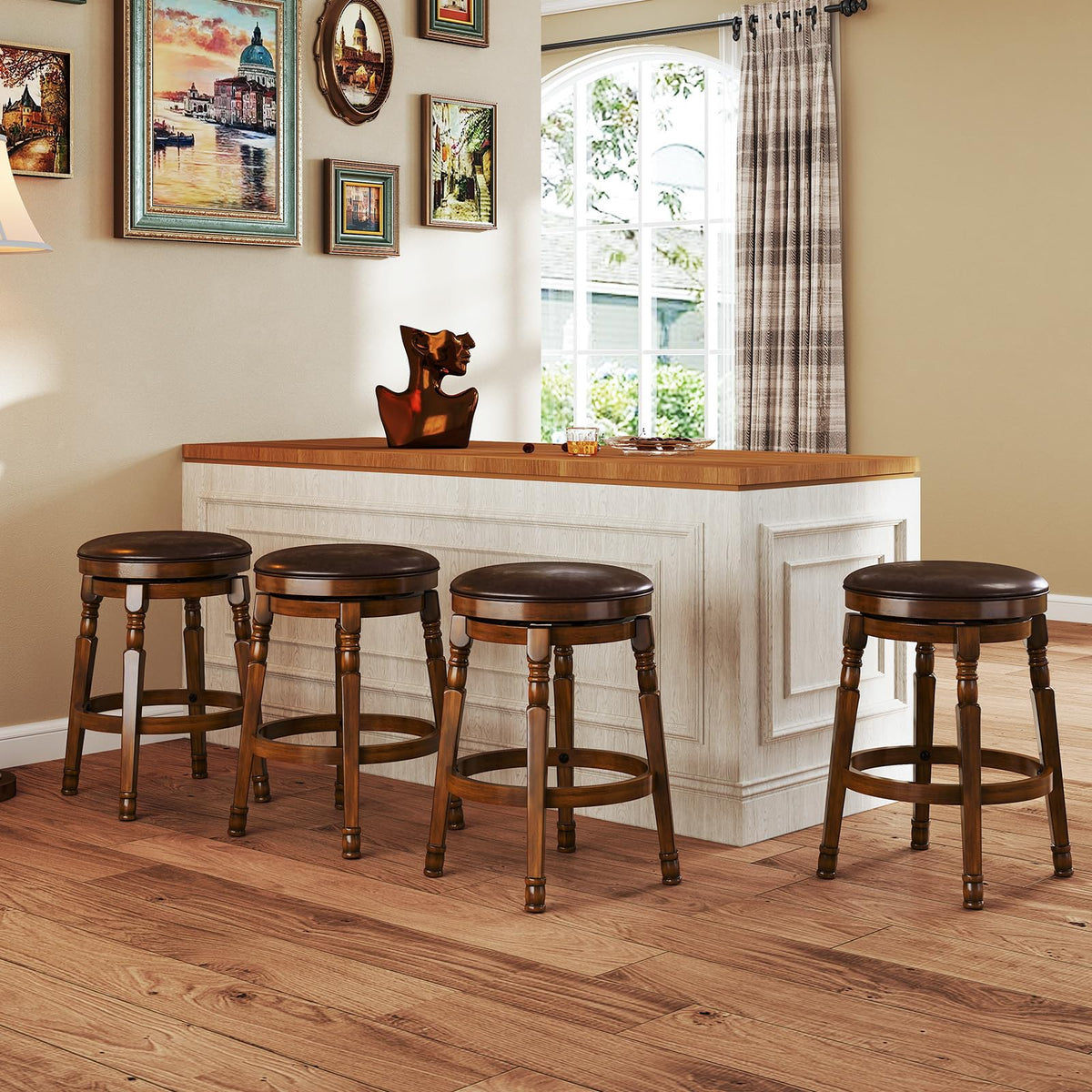 Goflame Swivel Bar Stools Set with Faux Leather Padded Seat