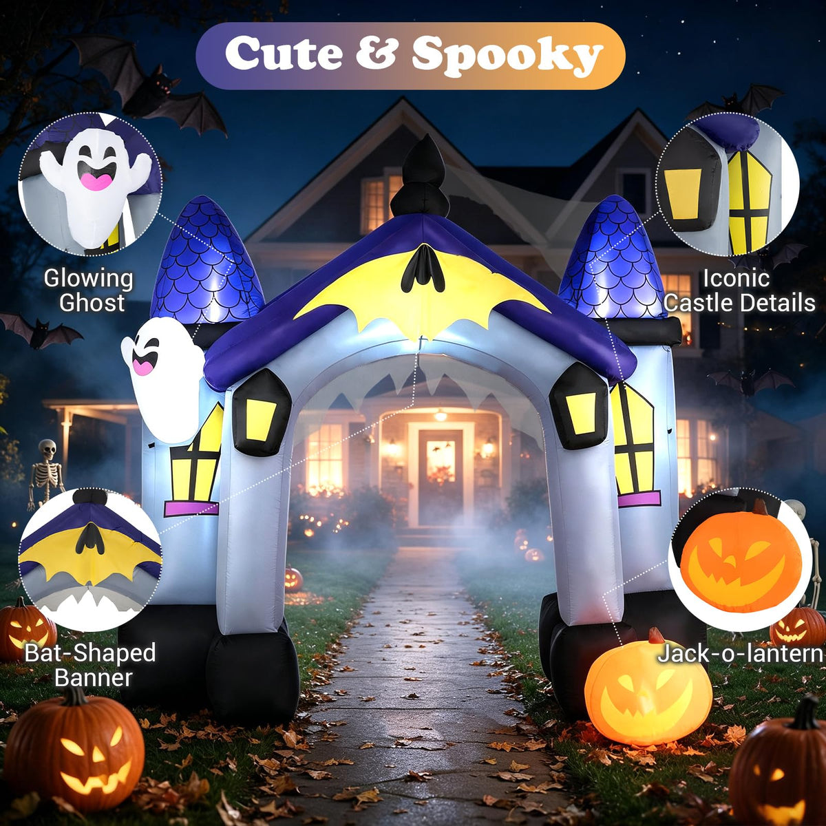 9FT/270 CM Halloween Inflatable Archway with LED Lights