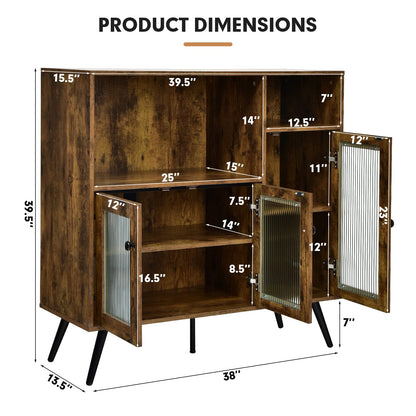 Goflame Storage Cabinet, Industrial Buffet Sideboard with Storage, 3 Door Wood Cupboard, 2 Creadenzas 2 Shelves
