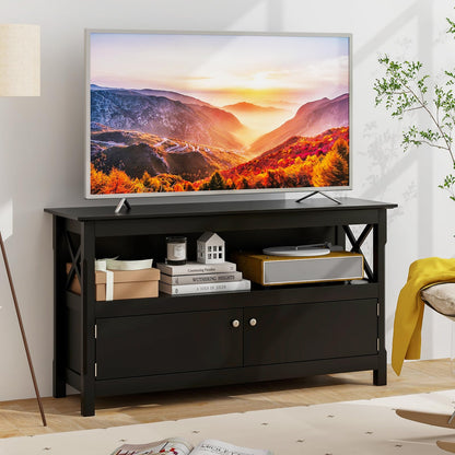Goflame TV Stand with Power Outlet for TVs up to 50 Inch, Entertainment Center with 2-Door Cabinet