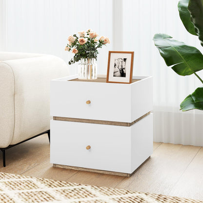 Goflame Modern Nightstand with 2 Storage Drawers, Wooden Night Stand with Raised Edge