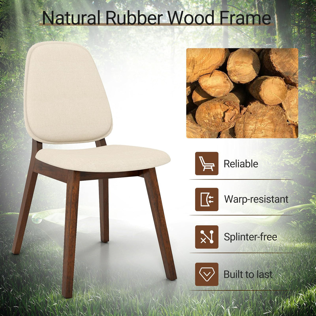 Goflame Wooden Dining Chair Set of 2/4 Mid-Century Modern Upholstered Side Armless Chair
