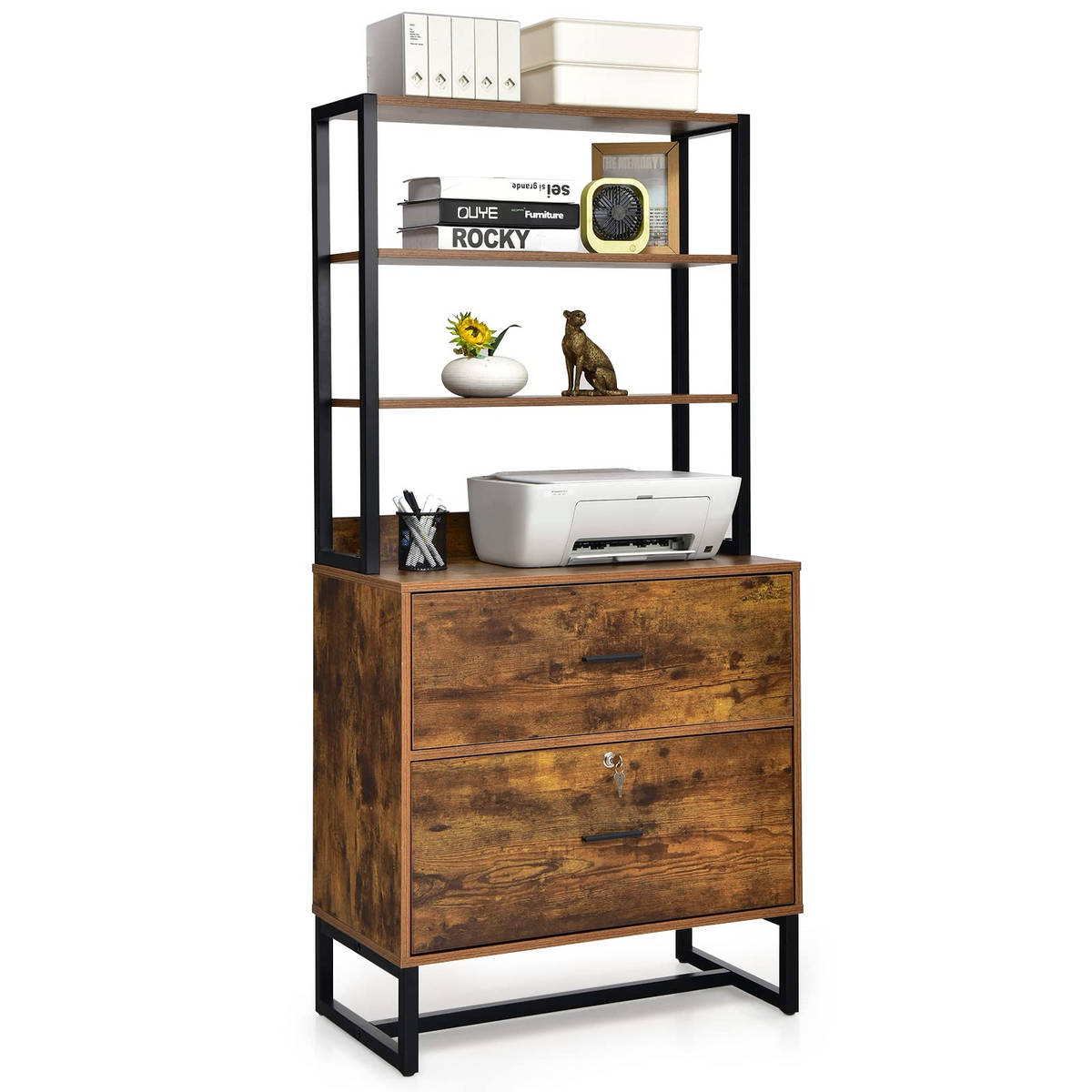 Goflame Lateral File Cabinet with 2 Drawers with Lock