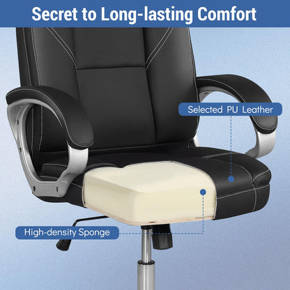 Goflame Leather Office Chair with Padded Armrests & Rocking Backrest