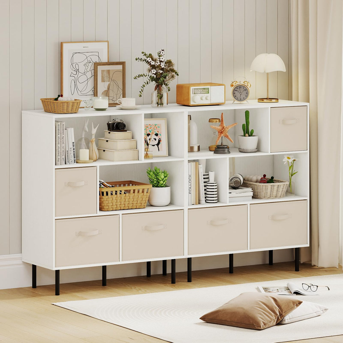 Goflame 6-Cube Bookshelf 3-Tier White Bookcase