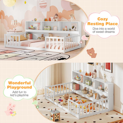 Goflame Wooden Montessori Bed Frame with Bookcase