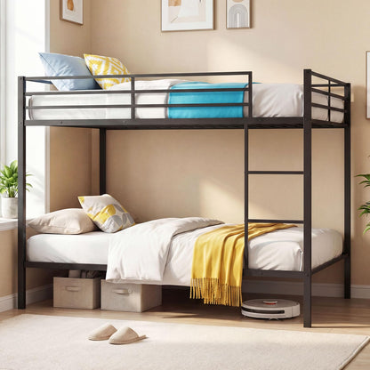 Goflame Heavy-Duty Metal Bunk Bed Full Over Full with Ladder & Full Length Safety Guardrail