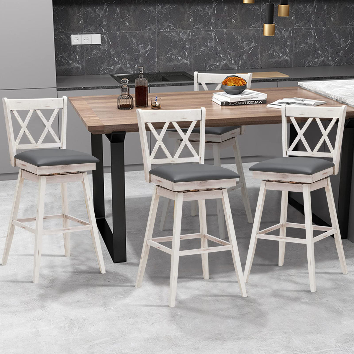 Goflame Bar Stool with Foot Rest Upholstered Cushion & Ergonomic Backrest