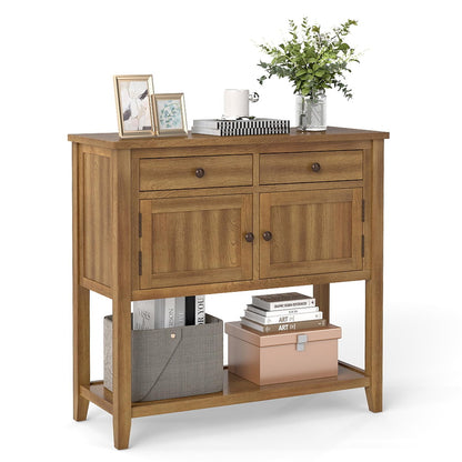 Goflame Mid-Century Console Table Wood Coffee Bar Buffet Sideboard with 2 Drawers