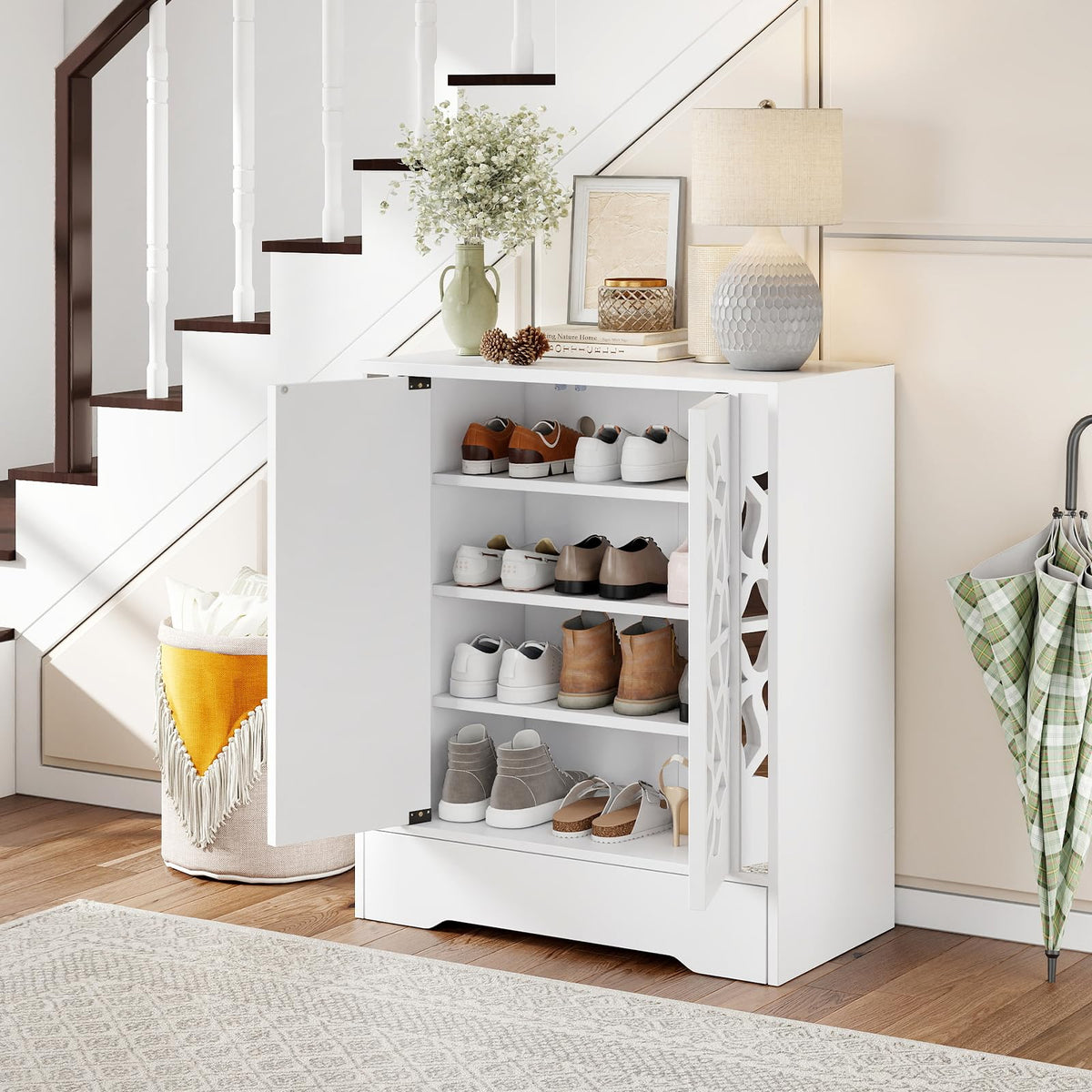 Goflame Shoe Cabinet with Drawer 6-Tier Shoe Organizer Cabinet with Mirrored Doors