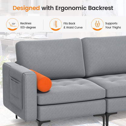 Goflame 97" Sectional Sofa Couch, 3-Seater Modular Sleeper with USB Ports