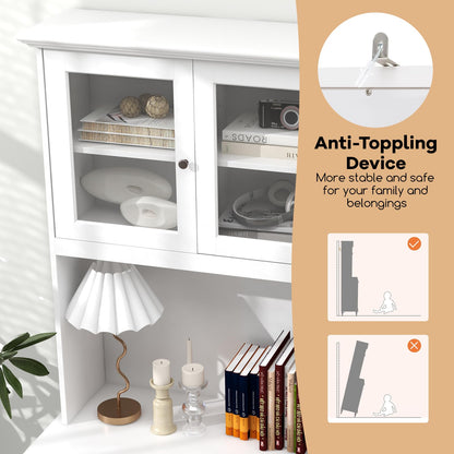 Goflame Pantry Cabinet, 77” Tall Buffet Cabinet with Hutch, LED Lights & Charging Station
