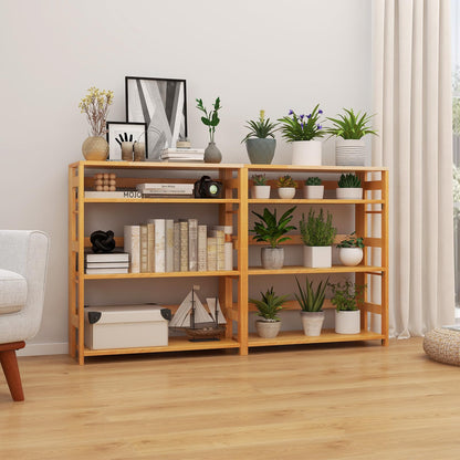 Goflame 4-Tier Bookshelf, 34.5" Floor Storage Shelf w/Rubber Wood Frame, Anti-Toppling Kits, Side Fences