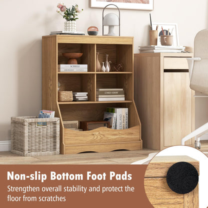 Goflame Storage Cabinet, Small Bookshelf, Short Bookcase with 4 Open Storage Cube & Bottom Compartment