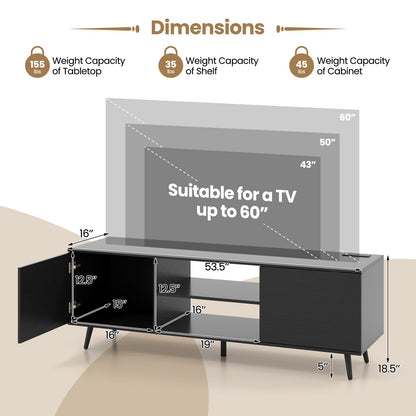 Goflame TV Stand with Power Outlet for TVs up to 60'', Entertainment Center with Cable Hole, Cabinets