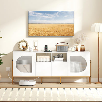 Goflame White TV Stand for TVs up to 70" Modern Entertainment Center with Power Outlets