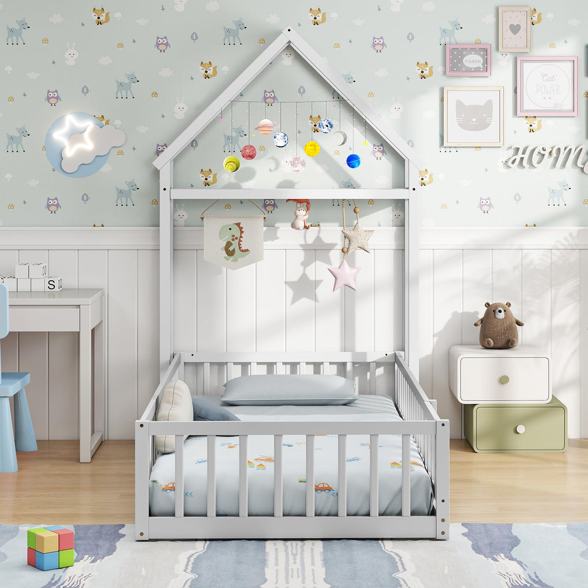 Goflame Twin House Floor Bed for Kids