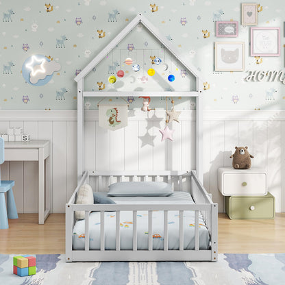 Goflame Twin House Floor Bed for Kids