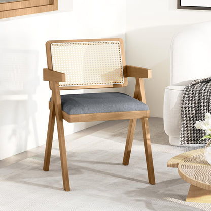 Goflame Rattan Dining Chairs, Leathaire Kitchen Chairs w/Armrests & Padded Cushion