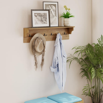 Goflame Wall-Mounted Storage Shelf | 31.5" Wooden Hanging Coat Rack with 6 Hooks