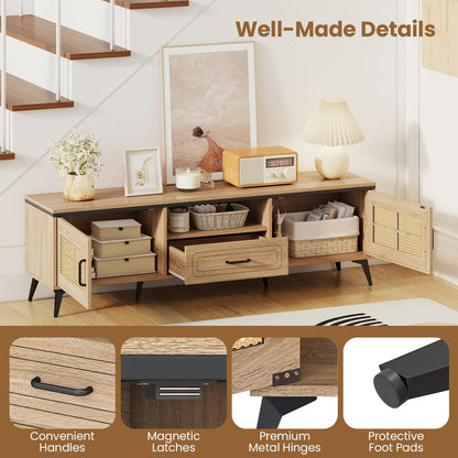 Goflame TV Stand for 60/65 Inch TV | Boho Entertainment Center with Storage Cabinets