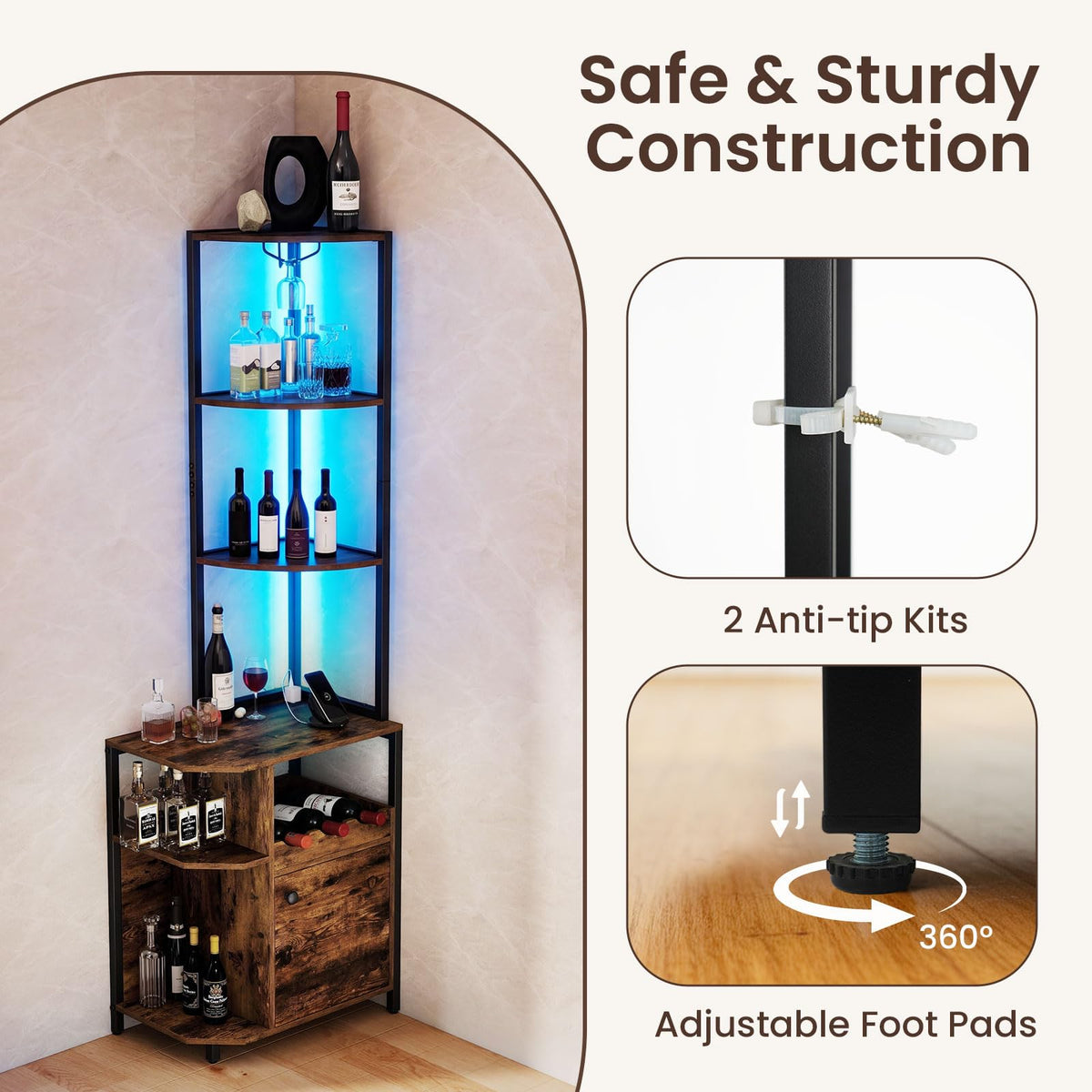 Goflame Corner Bar Cabinet w/Power Outlets