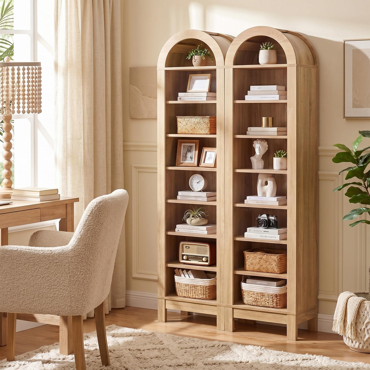 Goflame 71" Tall 8-Tier Arched Modern Bookshelf with 3 Adjustable Shelves (1/2)