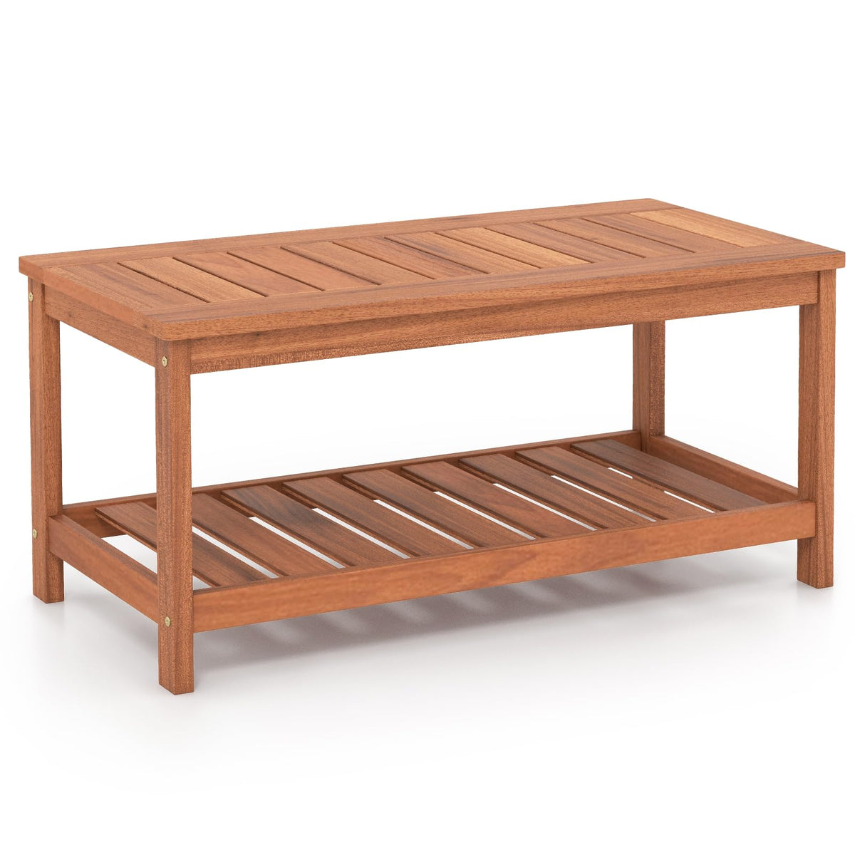 Goflame Hardwood Patio Coffee Table - 2-Tier Wooden Coffee Table