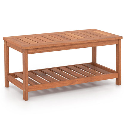 Goflame Hardwood Patio Coffee Table - 2-Tier Wooden Coffee Table