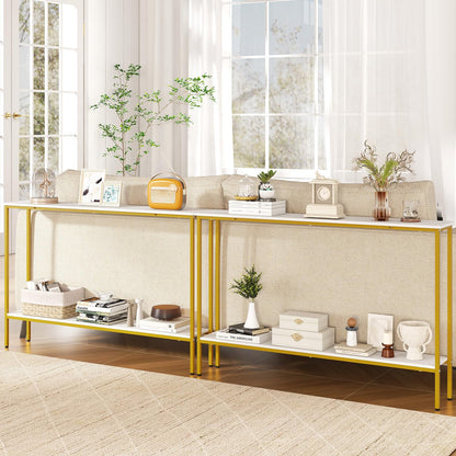 Goflame Gold Console Table with Shelf, 44" Narrow Entryway Table w/Dual Anti-Tipping Kits & Golden Metal Frame