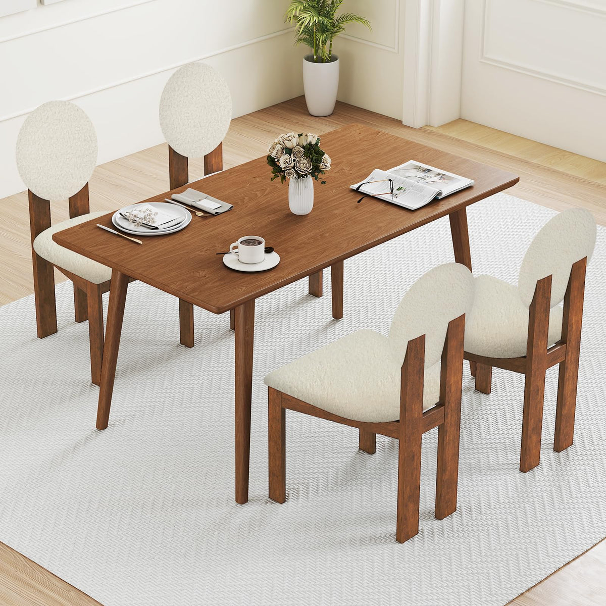 Goflame Sherpa Dining Chairs Set of 2/4 Mid Century Modern Kitchen Chairs w/Rubber Wood Legs