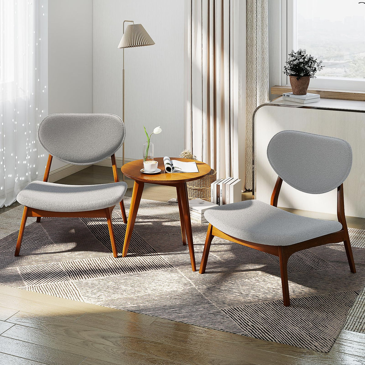 Goflame Lamb Velvet Fabric Upholstered Living Room Chairs with Side Table