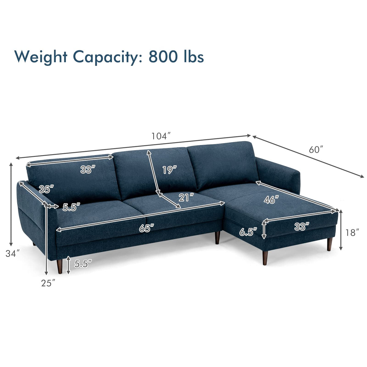 Goflame Sectional Sofa Couch Set, 3-Seat Sofa