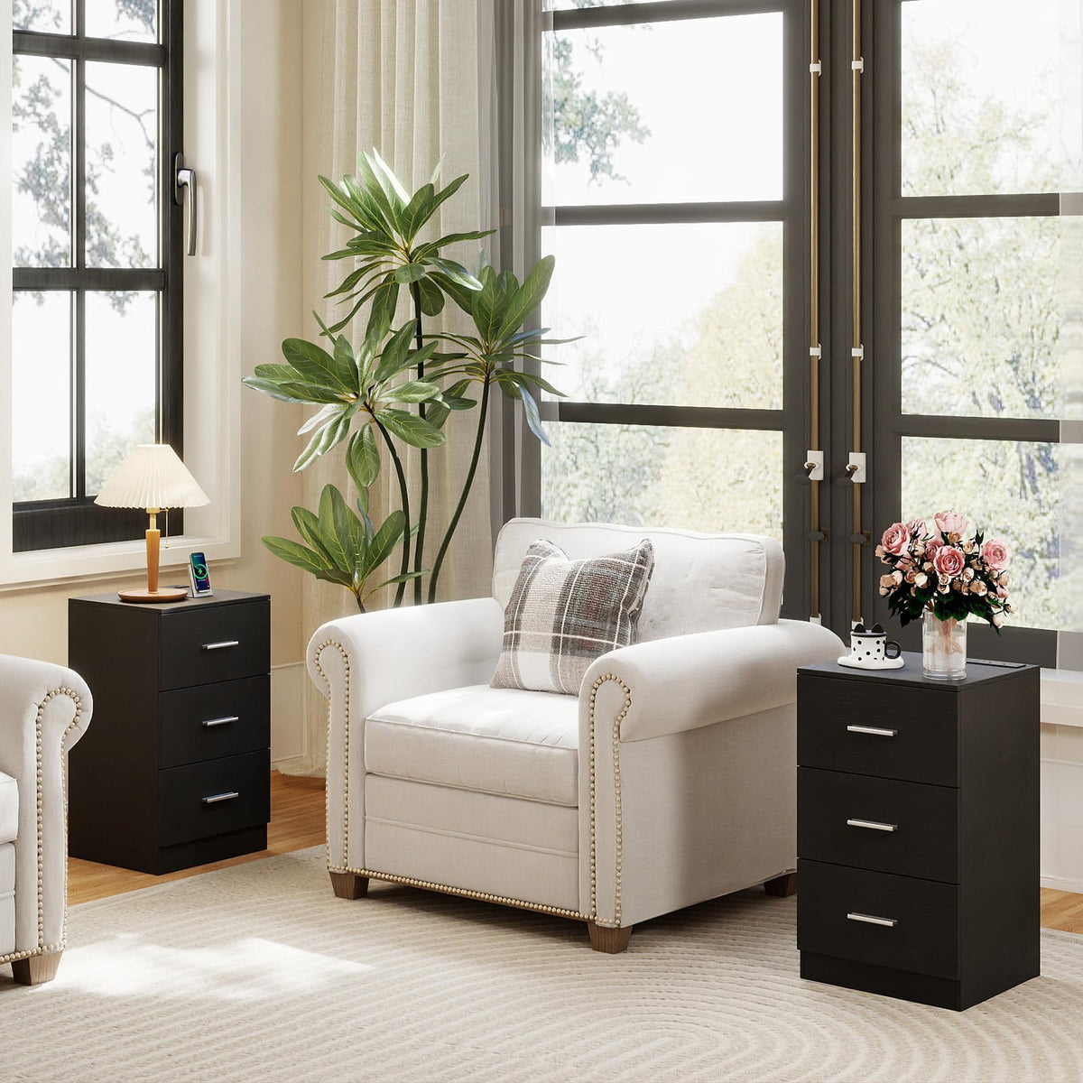 Goflame Night Stand with Charging Station - 26’’ Tall Side End Table