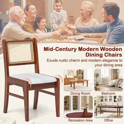 Goflame Rattan Dining Chairs Set of 2/4, Wooden Kitchen Chairs w/Cane Back, Rubber Wood Frame