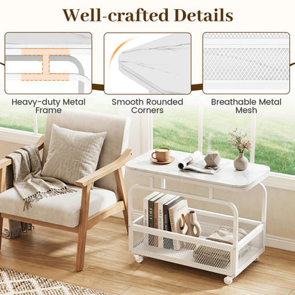 Goflame Rolling Side Table | 2-Tier End Table with Mesh Storage Basket (1/2)