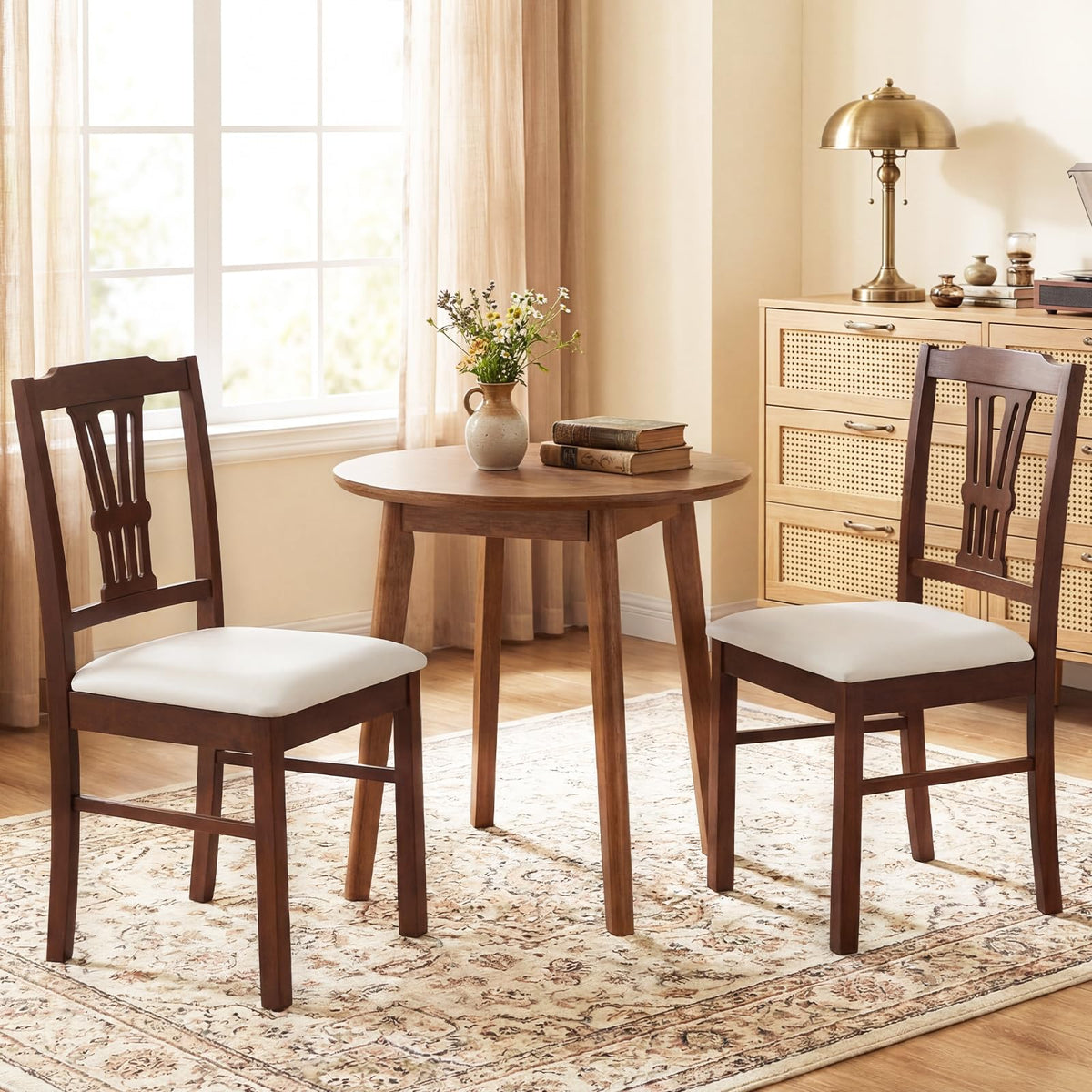 Goflame Wooden Dining Chairs Set of 2/4 Upholstered Kitchen Chairs