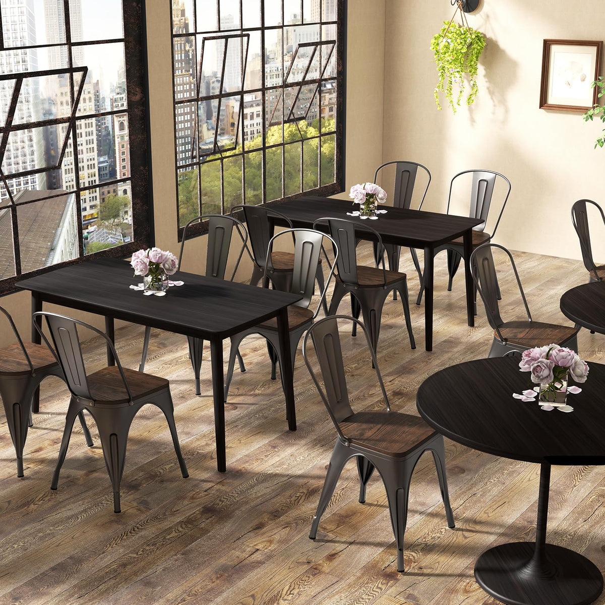 Goflame Metal Dining Chairs Set of 4, Stackable Kitchen Chairs with Wood Seat & Removable Backrest