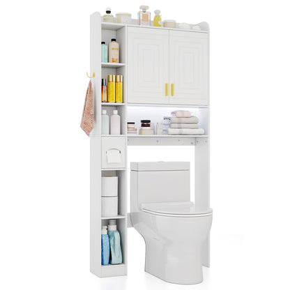 Goflame Over The Toilet Storage Cabinet with LED Light Doors Toilet Paper Holder